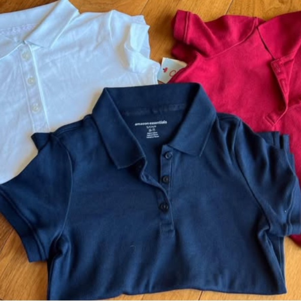 Girl’s White Blue and Red Polo Shirts Casual Style
